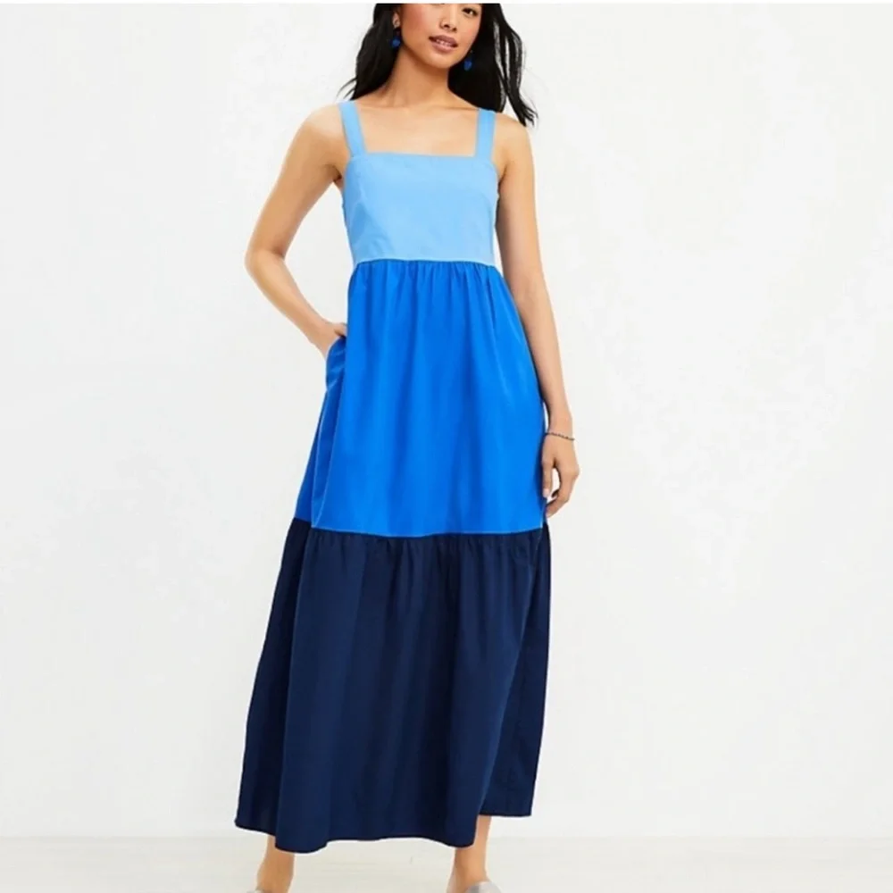LOFT Colorblock Blue Maxi Dress - Picture 1 of 8